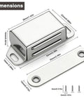 Heavy Duty Cabinet Magnetic Catch Door Magnets Latch 30lb Hold For Kitchen Cupboard Pantry Closet Wardroom Strong Stainless Steel Hardware showing dimensions and screws.
