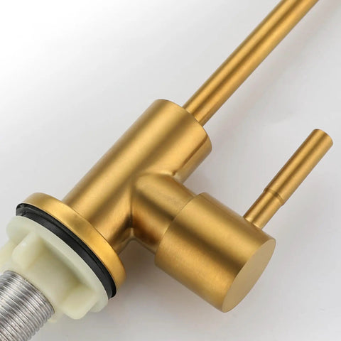 Close-up of NYTFHMS Drinking Water Filter Taps Kitchen Sink, Purifier Faucet, Stainless Steel Gold 1/4 with brass body.