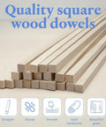 Real Deal Unfinished Square Dowel Rods 1/4 Inch By Eighteen Inch Pack Of Ten stacked on a light surface, showcasing smooth edges and solid hardwood.