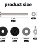 Detailed view of 2 Pcs Toilet Tank Bolts Replacement Kit Heavy Duty Stainless Steel Universal Toilet Seat Bolts and Nuts with sizes