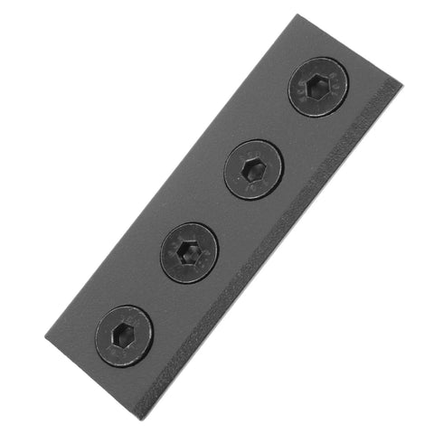 Heavy Duty Sliding Barn Door Hardware Set With Track Connector And Mending Plates In Black Finish Flat Bracket System close-up view