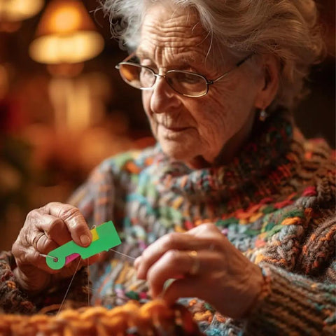 Elderly person using Automatic Needle Threader Set Of Three No Fuss Quick Threading Aid For Sewing Machine And Hand Sewing Perfect For Embroidery