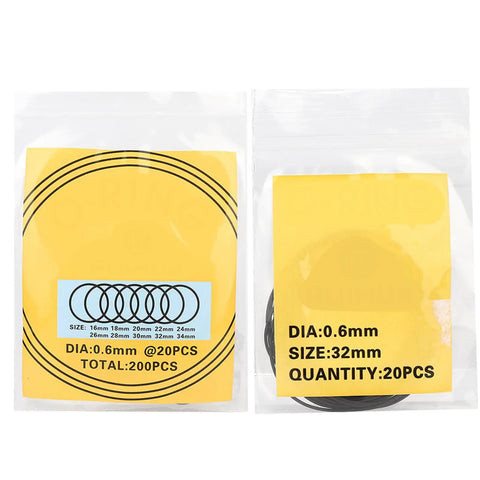 Pro Grade 200 Pcs Watch Gasket Kit 0.6mm Rubber O Rings Set For Watch Repair DIY Gear 16mm To 34mm In 10 Sizes Flexible Seals, packaged
