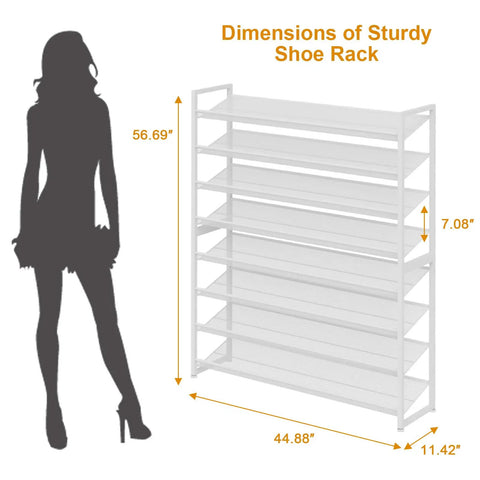 Heavy Duty Metal Vertical Shoe Rack Stackable Eight Tier White Organizer To Store Up To Fifty Pairs Of Footwear At Entryways Or Closets While Saving Floor Space And Keeping Your Daily Kicks Looking Crisp And Fully Sorted All Season Long