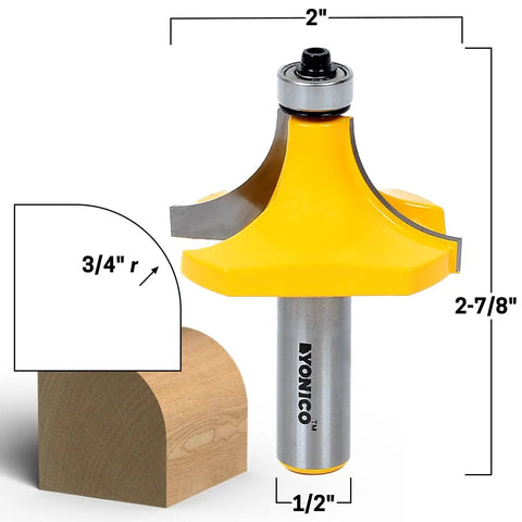 3/4 Inch Radius Round Over Edge Router Bit With 1/2 Inch Shank Beefy C3 Micro-Grain Tungsten Carbide Blade and wood sample