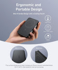 Hand holding an Ultra Compact 10000Mah Portable Power Bank With Qi2 Certified 15W MagSafe Wireless Charging, featuring ergonomic design.