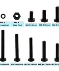 Metric M2.5 Nylon Phillips Pan Head Screws Nuts Flat Washers Assortment Kit Black PA66 360 Pcs Various Sizes Display