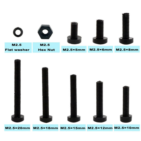 Metric M2.5 Nylon Phillips Pan Head Screws Nuts Flat Washers Assortment Kit Black PA66 360 Pcs Various Sizes Display