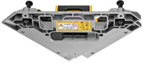 Bottom view of 33 Foot Laser Square With Rugged Aluminum Base, Triple Bubble Vials, IP54 Dust And Water Resistant, Mounting Pins Included, Yellow Laser
