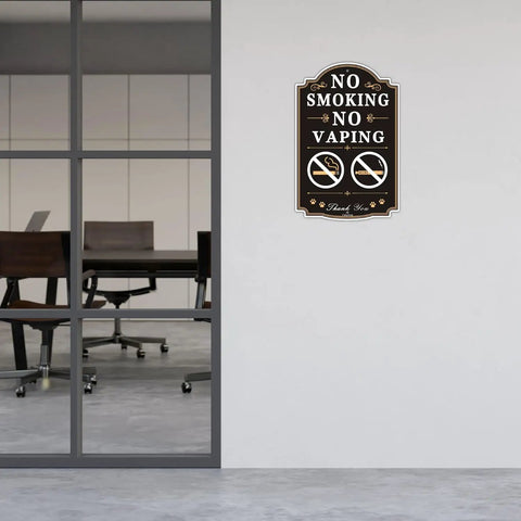 Straight Up No Smoking Or Vaping Sign Top Shelf 12X8 Inch Heavy Duty Rust Free Aluminum Board displayed on a wall in an office.