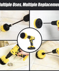 Heavy Duty Drill Brush Attachment Set With Four Shapes And Dual Bristles, cleaning bathroom, kitchen, grout, tub, tile, car.