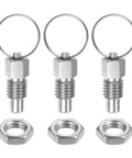 Top Notch 3 Pack Spring Plunger Pins M12 X 1.75 Thread Flat Head Stainless Steel Hardware Rust Resistant Fasteners set with nuts.