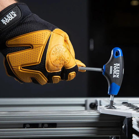 Using Eight-Piece T-Handle Hex Key Set With Six Inch Blades, Metric Allen Wrenches, Stand Included on metal framework