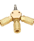 Three Way Air Manifold With Quick Connect Brass Body For Pneumatic Systems Compact 80 By 80 Millimeter Distribution Block