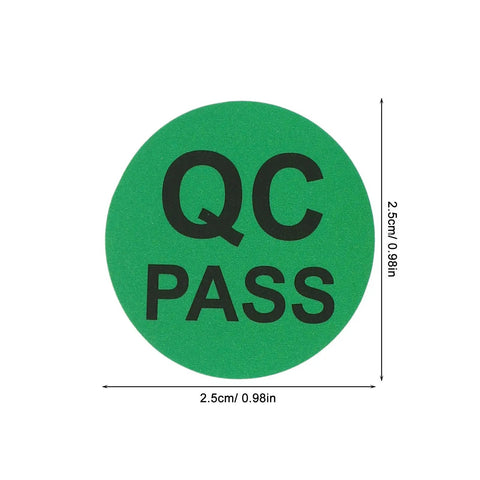 Quality Control Round Labels Pack 500 Self Adhesive QC Pass Stickers With Coated Backing, 2.5cm green label