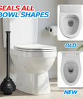Heavy Duty Toilet Plunger Built Like A Tank For Killer Suction On Bathroom Drain Clog Remover near two toilet bowl shapes.