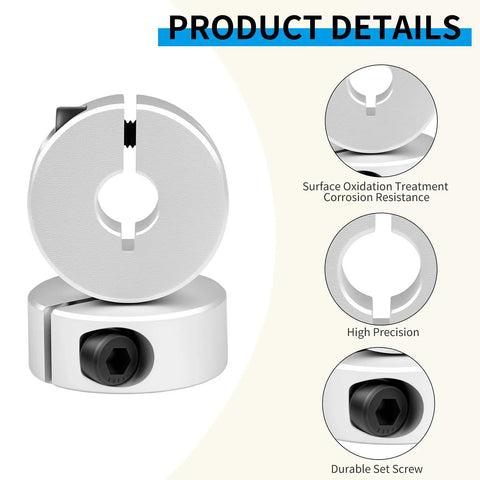 Split Shaft Collar Set Of 4, 6mm Bore Aluminum Locking Collars With M4 Screws, 20mm Outer Diameter, 8mm Thick, One Piece Split Design That Locks In Place And Keeps Standard Shafts Secure, close-up
