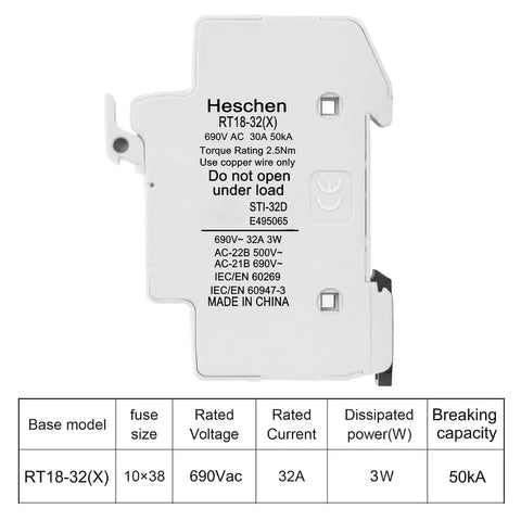 Built Different RT18 32A Cylindrical Fuse Holder Base For 10X38Mm Cartridge Fuses Quick Din Rail Mount, CE Approved gray material.