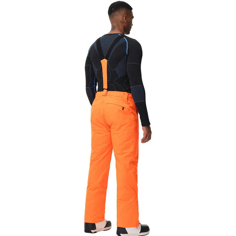 Back view of Men's Insulated Snow Pants Waterproof Ski Trousers For Winter Hiking in Orange Size S, showing leg zippers.