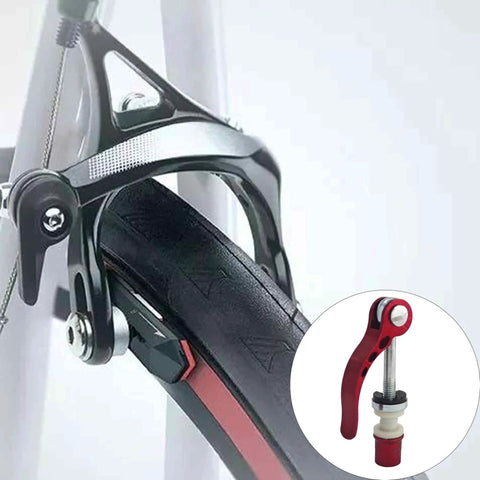 4 Pack 6mm Bike Seatpost Quick Release Pins Alloy Seatpost Clamp Bolts Universal Binder Skewer for Mountain and Road Bikes Replacement Parts Black and Red with a close-up of a red quick release pin, highlighting its design and alloy material.