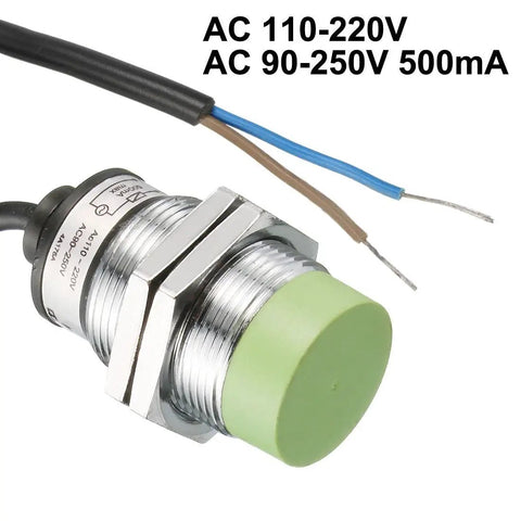 Side view of Inductive Proximity Sensor Switch 15mm Detect Distance For Iron Objects 110-220V Or 90-250V AC 500mA NO Output 2-Wire