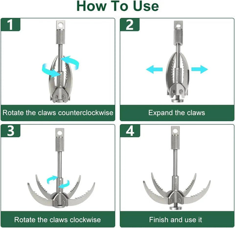 Folding Four Claw Grappling Hook Built Tough Stainless Steel For Outdoor Camping And Hiking assembly instructions