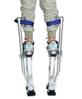 Person wearing adjustable aluminum drywall stilts for painting and cleaning 15 to 23 inch height lightweight yet sturdy