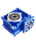 Built Tough Nmrv030 Worm Gear Reducer delivering high torque for Nema23 stepper motors, compact blue aluminum housing.