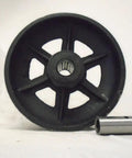 Super Smooth Rolling 6 Inch Steel Caster Wheels Set Of Four With 7/8-Inch V Groove Guide, 1000 Lb Load Per Wheel, Built Legit And Ready To Roll For Tool Boxes, Industrial Carts, Furniture Sliders, And Weekend Warrior Setups showing a close-up of a steel wheel and bearing.