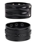 Two Piece Punk Leather Cuff Bracelet Set Vintage Wristband For Men And Women Adjustable Retro Biker Arm Band showing two black leather designs.