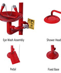Safety Eyewash And Shower Station With No-Fuss Hands Free Operation For Lab, Factory, And School components: eyewash assembly, shower head