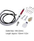 Straight Shot Precision Pneumatic Pencil Die Grinder Kit includes hose, bits, collets for detailed metal work.