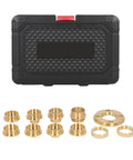 Pro Tier Brass Router Template Bushing Guide Set With Bulletproof Lock Nut Adapter And Portable Carry Case including brass guides.