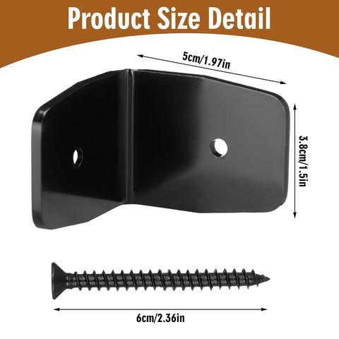 Heavy Duty Black Rafter Clips And Hurricane Brackets With Screws, Tough As Nails Galvanized Steel Beam Ties, 50 Piece Kit size detail with screw included.