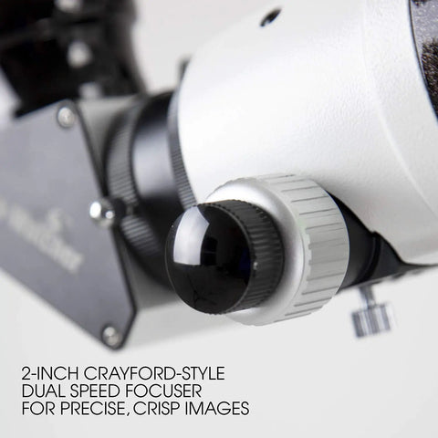 Sky Watcher EvoStar 120 APO Doublet Refractor Portable Optical Tube showing 2-inch Crayford-style dual speed focuser close-up
