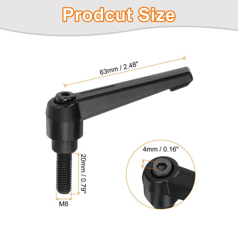 Two Pieces M8 X 20mm Adjustable Knob Handles With Male Thread Push Button Ratchet Quick Release Locking Rotating Bolt Size Details