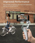 Smooth Mobile Gimbal With Built In Extension Rod for Android and iPhone in use for steady video, showing ActiveTrack feature.
