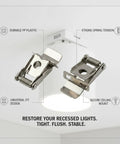 Silver PP Plastic Downlight Spring Clip for Recessed Lighting Trim Retention Replacement Hardware for Ceiling Fixtures, shown in a close-up view.