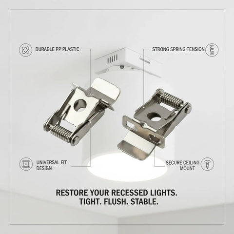 Silver PP Plastic Downlight Spring Clip for Recessed Lighting Trim Retention Replacement Hardware for Ceiling Fixtures, shown in a close-up view.