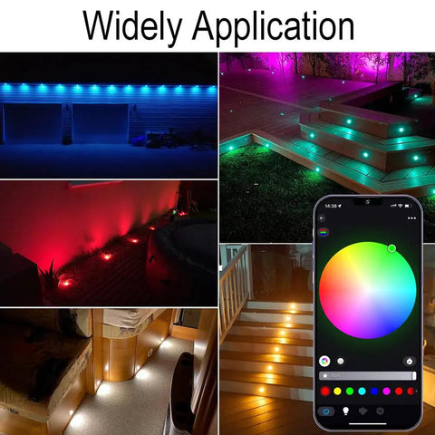 WiFi RGBW Deck Light Kit 20 Pack Low Voltage Recessed In Ground Outdoor Lights in garden patio with color control app