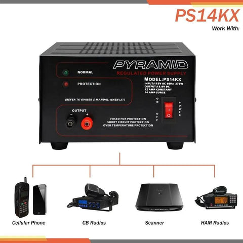 Front view of Beefy 12 Amp Linear Regulated Benchtop Power Supply with 12V DC output, compatible with radios and electronics.