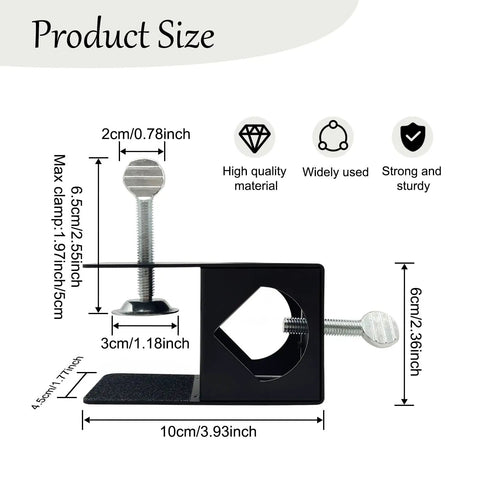Dimensions diagram of Heavy Duty Deck Torch Clamp Set Black Metal Rail Mounts For Outdoor Torches Universal Porch Rail Clamp Accessory