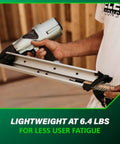 Person holding Strap-Tite Strip Nailer For Metal Connectors, Pro-Preferred Pneumatic Nailer With Lightweight 6.4 Lb Build