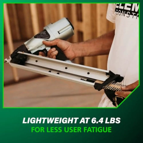 Person holding Strap-Tite Strip Nailer For Metal Connectors, Pro-Preferred Pneumatic Nailer With Lightweight 6.4 Lb Build