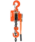 Side view of Beefy 6600 Lbs Capacity Lever Chain Hoist With 10 Ft Chain Come Along Double Pawl Brake in orange, showcasing G80 chain.