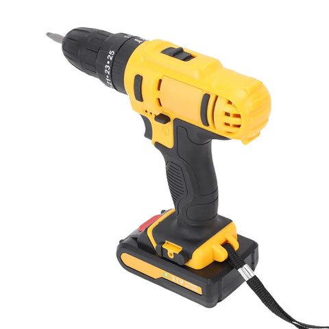 Rugged 21V Cordless Drill And 3 In 1 Impact Driver Kit Featuring Straight Shooting Accuracy Up To 1280 Rpm with black and yellow design.