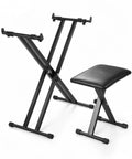 Rock Solid Keyboard Stand And Bench Set And Double X Piano Stand Seven Levels Adjustable Height Foldable Heavy Duty Steel Frame