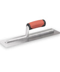 QLT Concrete Finishing Trowel with Soft Grip Handle, 14x4 inch Carbon Steel Blade, angled view on white background.