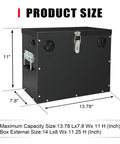 Heavy Duty Rock Solid Group 27 Steel Battery Box With Lock Secure Cover For RV Marine Rig Road Ready Power Rack Mount Black Powder Finish dimensions 14 L x 8 W x 11.25 H inches