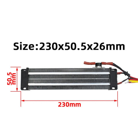 5 Piece Pack Of 1000W PTC Ceramic Air Heater Elements Featuring An Integrated Thermostat To Throw Some Serious Heat For Your Sweet Ride Or Home Setup With Consistent Room Warming, showing dimensions 230x50.5x26mm.